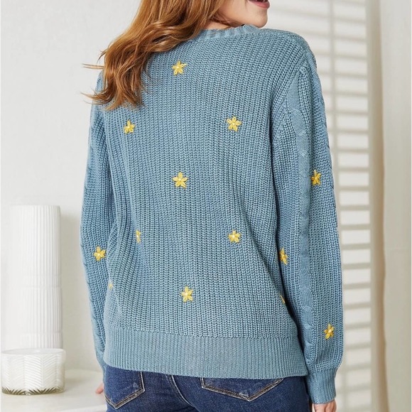 NEW HEYSON PLUS + REG SIZE Floral Embroidered Chunky Cable Knit Cardigan Sweater - Picture 11 of 12